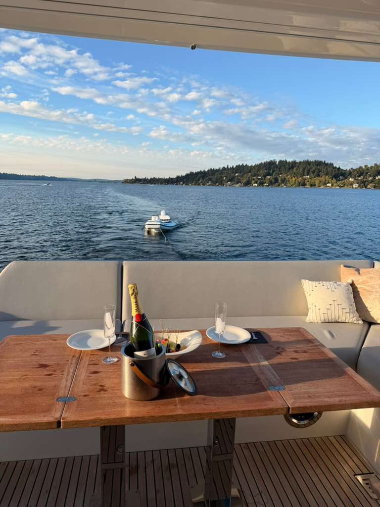 Group of guests celebrating aboard Provocatrix during the Seattle World Cup